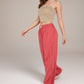 Red Checkered Lounge Pants with Elastic Waistband White Bow Tie Detail and Relaxed Full-Length Wide Leg Fit