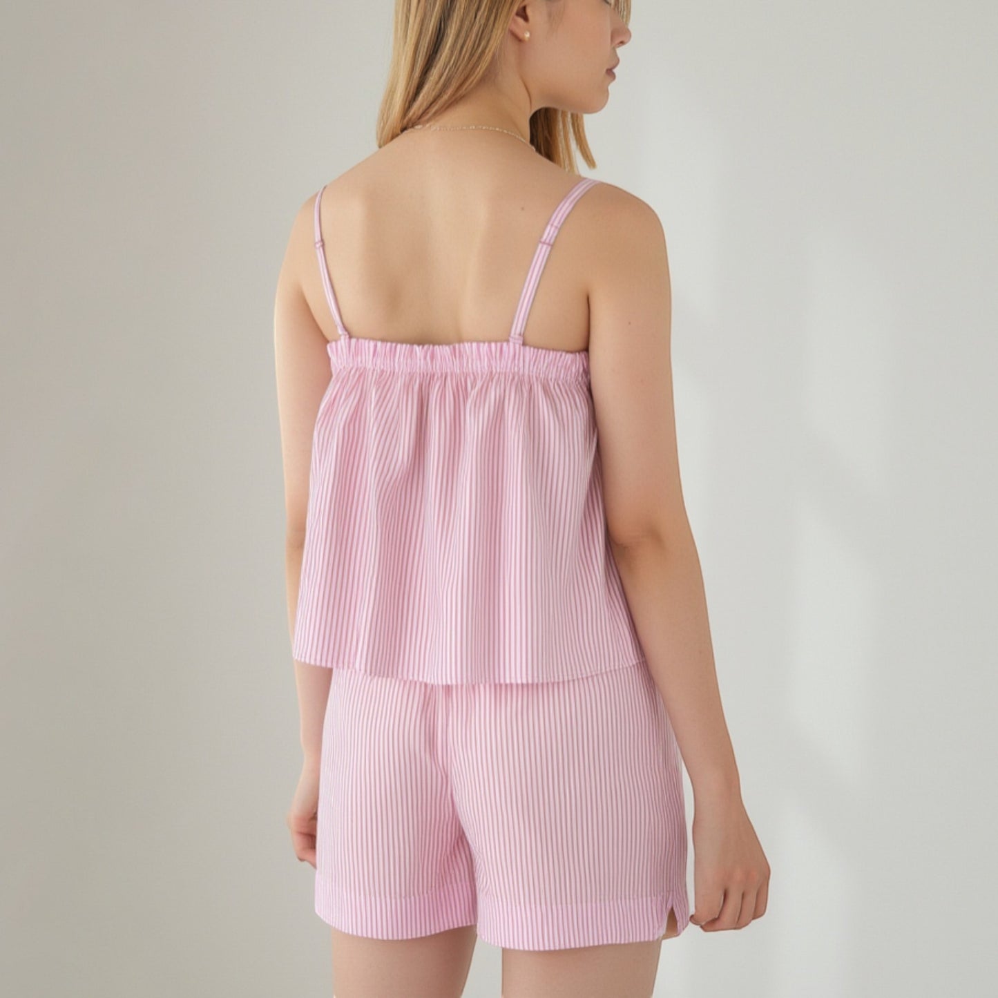 Lounge Women's Striped Pajama Set with Ruffle Trim Cami Top and Relaxed Fit Shorts