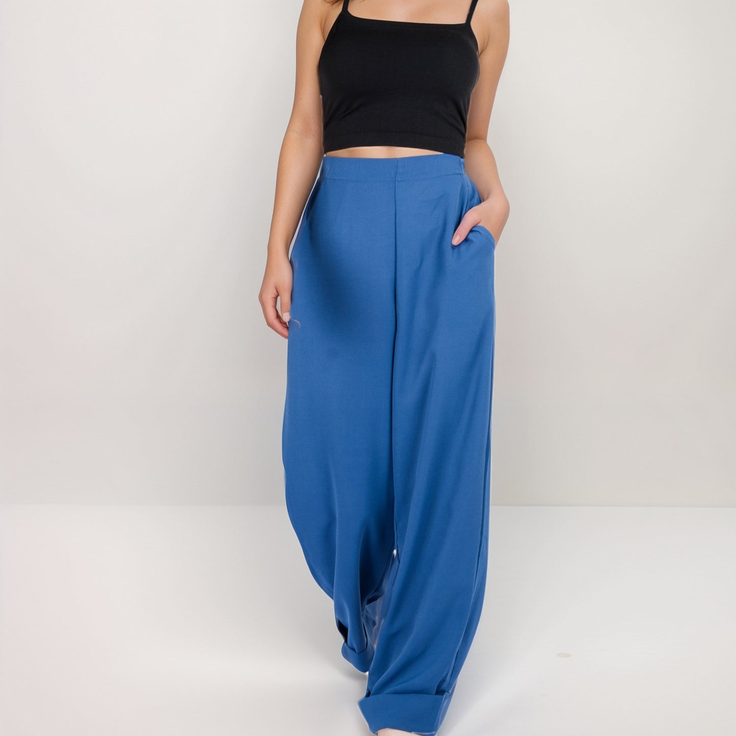Vertical Red Stripe Wide Leg Pants with High Rise Waistband Relaxed Fit and Full-Length Flowing Silhouette