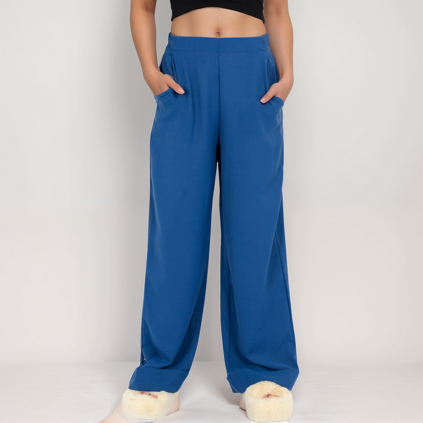 Vertical Red Stripe Wide Leg Pants with High Rise Waistband Relaxed Fit and Full-Length Flowing Silhouette