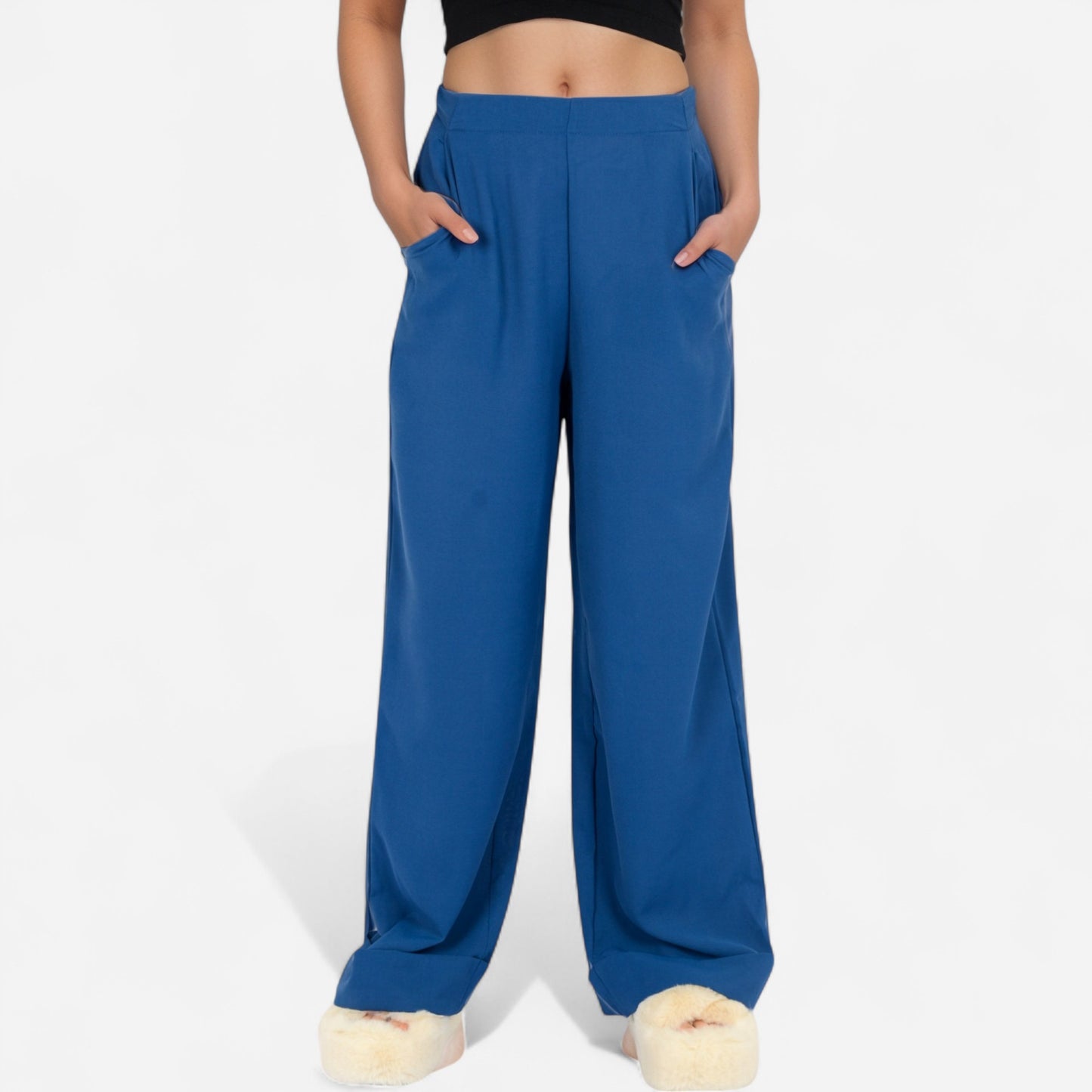 Vertical Red Stripe Wide Leg Pants with High Rise Waistband Relaxed Fit and Full-Length Flowing Silhouette
