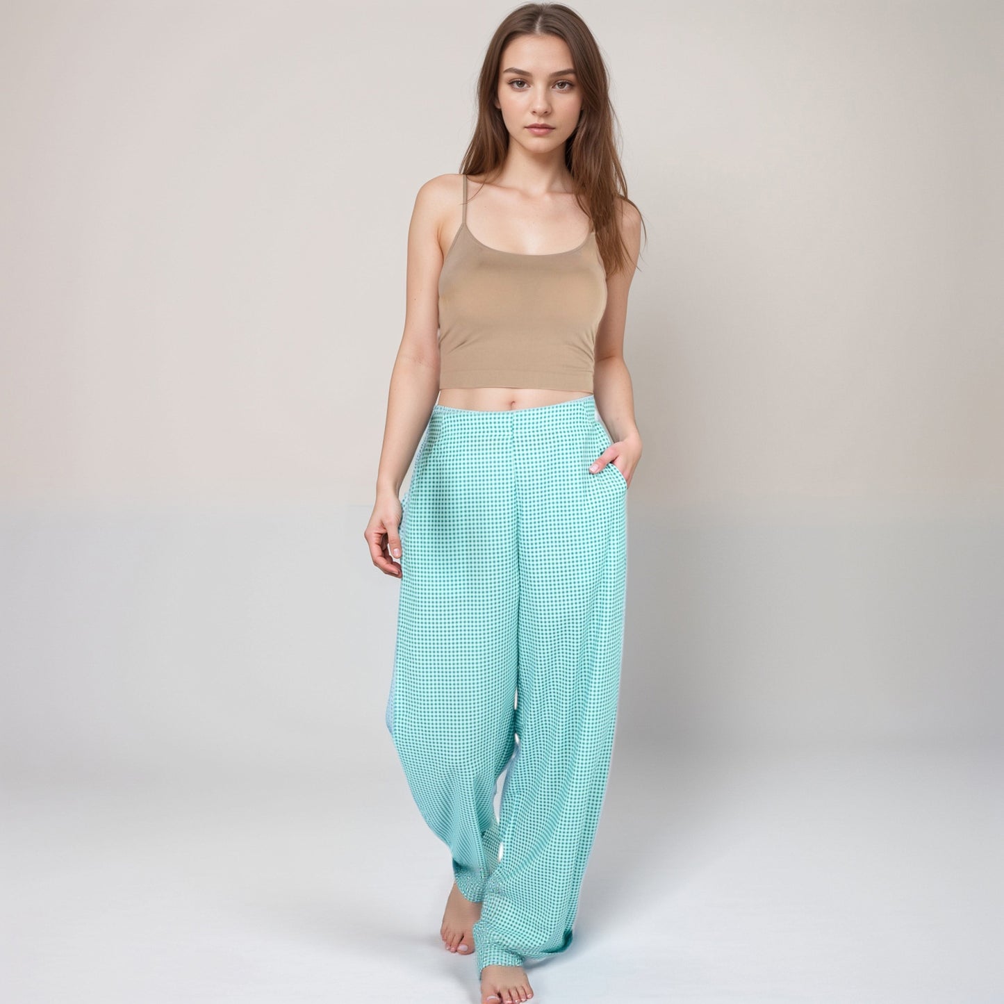 Vertical Red Stripe Wide Leg Pants with High Rise Waistband Relaxed Fit and Full-Length Flowing Silhouette