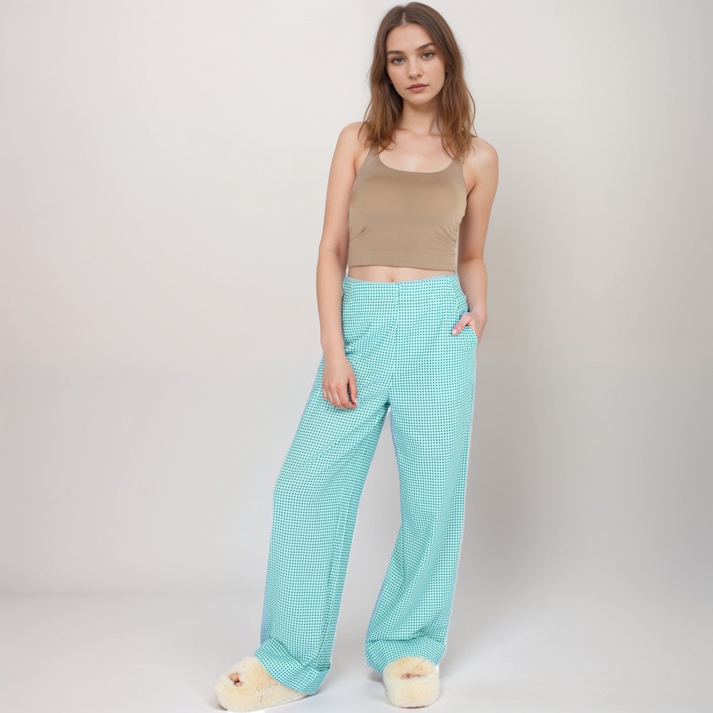 Vertical Red Stripe Wide Leg Pants with High Rise Waistband Relaxed Fit and Full-Length Flowing Silhouette