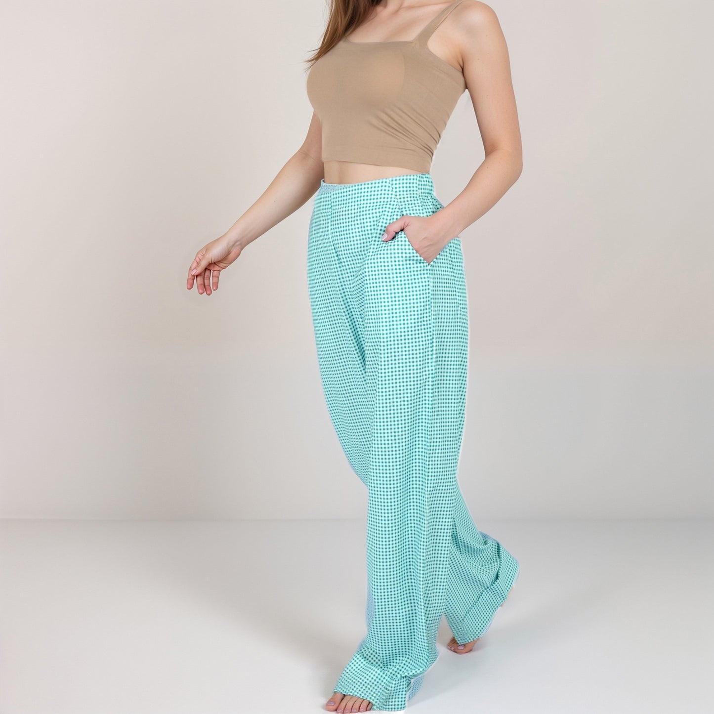 Vertical Red Stripe Wide Leg Pants with High Rise Waistband Relaxed Fit and Full-Length Flowing Silhouette