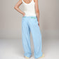 Vertical Red Stripe Wide Leg Pants with High Rise Waistband Relaxed Fit and Full-Length Flowing Silhouette