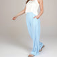 Vertical Red Stripe Wide Leg Pants with High Rise Waistband Relaxed Fit and Full-Length Flowing Silhouette