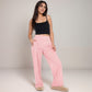 Vertical Red Stripe Wide Leg Pants with High Rise Waistband Relaxed Fit and Full-Length Flowing Silhouette