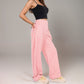 Vertical Red Stripe Wide Leg Pants with High Rise Waistband Relaxed Fit and Full-Length Flowing Silhouette