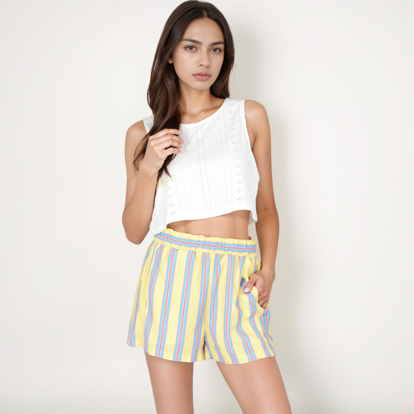 Striped Elastic Waist Lounge Shorts with Relaxed Fit and Side Pockets