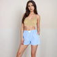Vertical Stripe Lounge Shorts with Elastic Waistband Faux Fly Front and Relaxed Fit Side Pockets