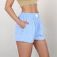 Vertical Stripe Lounge Shorts with Elastic Waistband Faux Fly Front and Relaxed Fit Side Pockets