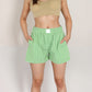 Vertical Stripe Lounge Shorts with Elastic Waistband Faux Fly Front and Relaxed Fit Side Pockets
