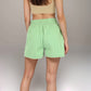 Vertical Stripe Lounge Shorts with Elastic Waistband Faux Fly Front and Relaxed Fit Side Pockets