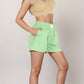 Vertical Stripe Lounge Shorts with Elastic Waistband Faux Fly Front and Relaxed Fit Side Pockets