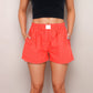 Vertical Stripe Lounge Shorts with Elastic Waistband Faux Fly Front and Relaxed Fit Side Pockets