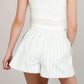 Vertical Stripe Lounge Shorts with Elastic Waistband Faux Fly Front and Relaxed Fit Side Pockets