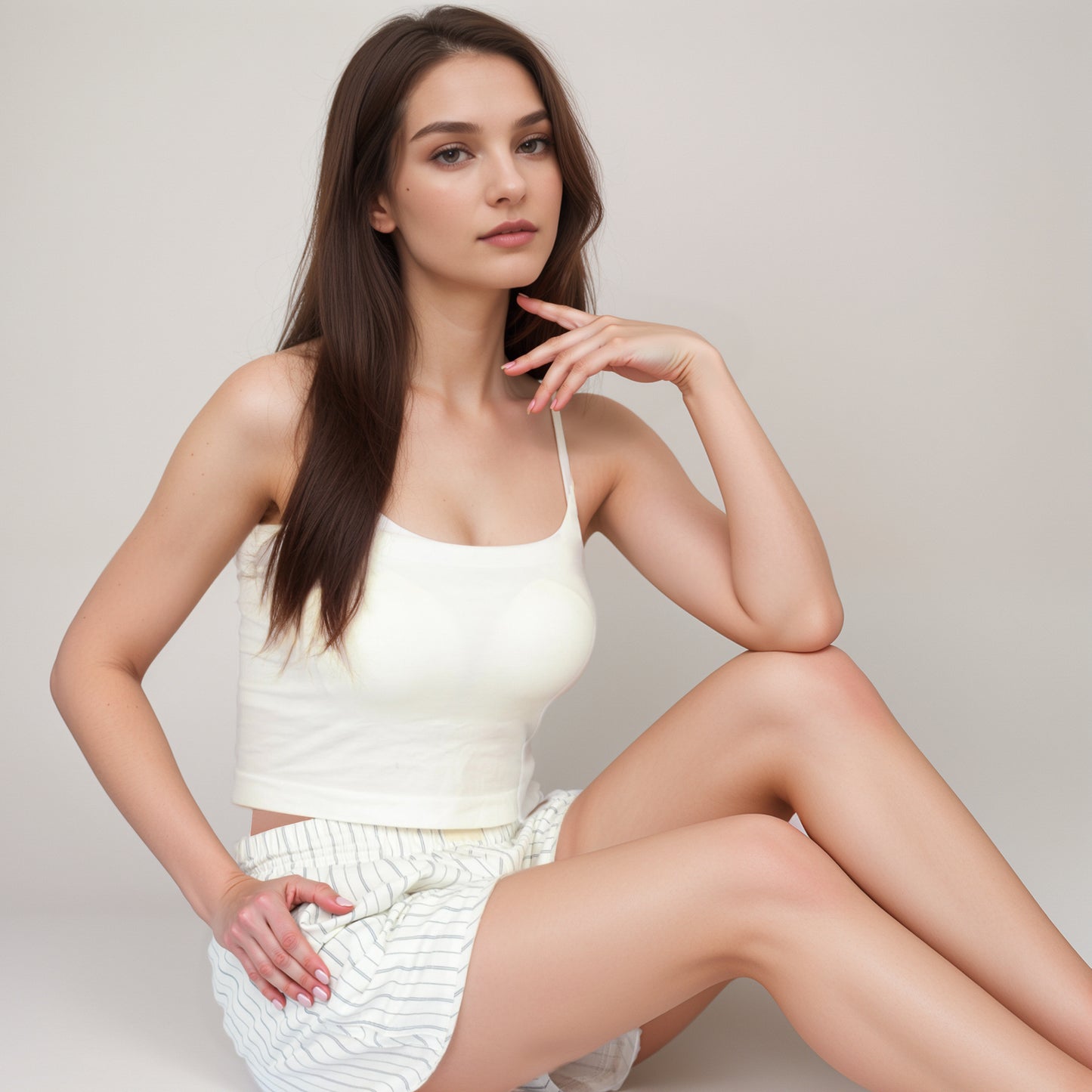 Vertical Stripe Lounge Shorts with Elastic Waistband Faux Fly Front and Relaxed Fit Side Pockets