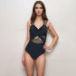 Swim Women's One Piece Swimsuit with Mesh Midsection Crisscross Front and Braided Detail Straps