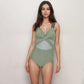 Swim Women's One Piece Swimsuit with Mesh Midsection Crisscross Front and Braided Detail Straps