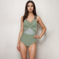 Swim Women's One Piece Swimsuit with Mesh Midsection Crisscross Front and Braided Detail Straps