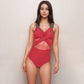 Swim Women's One Piece Swimsuit with Mesh Midsection Crisscross Front and Braided Detail Straps