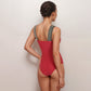 Swim Women's One Piece Swimsuit with Mesh Midsection Crisscross Front and Braided Detail Straps