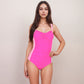 Colorblock One Piece Swimsuit with Twist Front Detail Wide Shoulder Straps and Flattering Ruched Sides