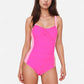 Colorblock One Piece Swimsuit with Twist Front Detail Wide Shoulder Straps and Flattering Ruched Sides