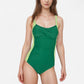 Colorblock One Piece Swimsuit with Twist Front Detail Wide Shoulder Straps and Flattering Ruched Sides