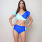 Swim Women's Two Piece Bikini Set with Flutter Sleeve Top and High Waist Ruched Bottoms