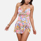 Swim Women's Floral Print One Piece Swim Dress with Ruched Bust and Adjustable Side Tie Skirt Overlay