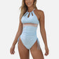 Swim Women's High Neck One Piece Swimsuit with Keyhole Front Detail and Ruched Side Drawstrings
