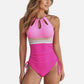 Swim Women's High Neck One Piece Swimsuit with Keyhole Front Detail and Ruched Side Drawstrings