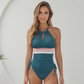 Swim Women's High Neck One Piece Swimsuit with Keyhole Front Detail and Ruched Side Drawstrings