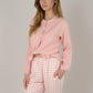 Woven Pajama Set with Long Sleeve Button-Up Top Elastic Cuff Sleeves and Relaxed Gingham Print Lounge Pants
