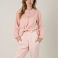 Woven Pajama Set with Long Sleeve Button-Up Top Elastic Cuff Sleeves and Relaxed Gingham Print Lounge Pants