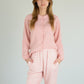 Woven Pajama Set with Long Sleeve Button-Up Top Elastic Cuff Sleeves and Relaxed Gingham Print Lounge Pants