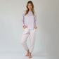 Woven Pajama Set with Long Sleeve Button-Up Top Elastic Cuff Sleeves and Relaxed Gingham Print Lounge Pants
