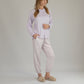 Woven Pajama Set with Long Sleeve Button-Up Top Elastic Cuff Sleeves and Relaxed Gingham Print Lounge Pants
