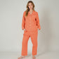 Polka Dot Pajama Set with Long Sleeve Button-Up Top Contrast Piping and Relaxed Fit Matching Pants