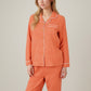 Polka Dot Pajama Set with Long Sleeve Button-Up Top Contrast Piping and Relaxed Fit Matching Pants