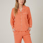 Polka Dot Pajama Set with Long Sleeve Button-Up Top Contrast Piping and Relaxed Fit Matching Pants