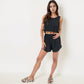 Eyelet Tank and Lounge Shorts Set with Elastic Waist and Relaxed Cropped Fit