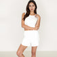 Eyelet Tank and Lounge Shorts Set with Elastic Waist and Relaxed Cropped Fit
