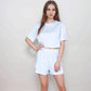 Ribbed Pajama Set with Cropped Short Sleeve Top Crew Neckline and Elastic Waist Lounge Shorts