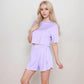Ribbed Pajama Set with Cropped Short Sleeve Top Crew Neckline and Elastic Waist Lounge Shorts
