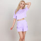 Ribbed Pajama Set with Cropped Short Sleeve Top Crew Neckline and Elastic Waist Lounge Shorts