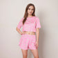 Daisy Print Pajama Set with Cropped Short Sleeve Top Crew Neckline and Elastic Waist Relaxed Fit Shorts