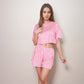 Daisy Print Pajama Set with Cropped Short Sleeve Top Crew Neckline and Elastic Waist Relaxed Fit Shorts