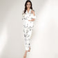 Satin Floral Pajama Set with Long Sleeve Notched Collar Button-Up Top and Relaxed Fit Full-Length Pants